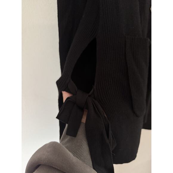 Anthropologie Moth Anna Ribbed Button Front Side Tie Cardigan Sweater Black XS - Picture 6 of 8